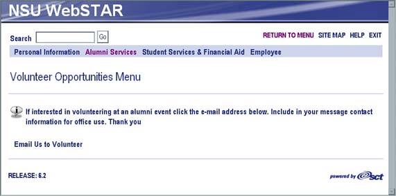 WebSTAR for Alumni Voluntary Support Menu